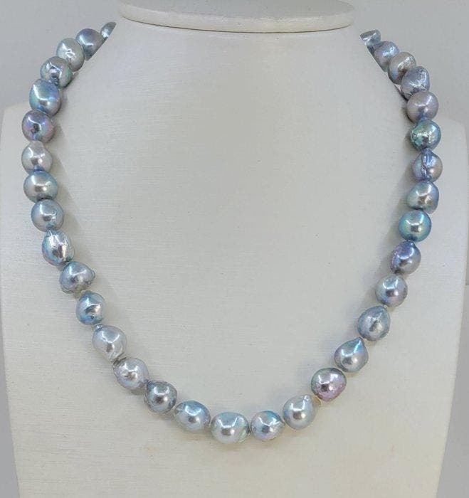 Halsketting 10×11 mm zilveren Akoya parels, Bijoux, Sacs & Beauté, Colliers