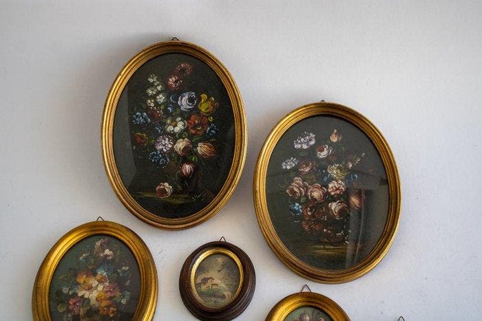Cadre (7)- peintures ovales faites à la main, galerie murale, Antiquités & Art, Curiosités & Brocante
