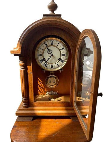 Klok - Hout, Messing - 1960-1970 - Patti Style Mantel Clock