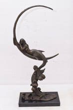 Beeld, Bronzen zeemeermin sculptuur op marmeren sokkel - 65