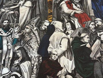Artistiek textiel “Medieval Assembly” – Monastieke scènes en
