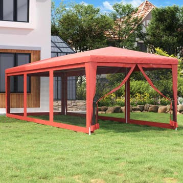 vidaXL Partytent met 8 mesh zijwanden 3x9 m HDPE rood, Verzenden, Nieuw