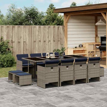 vidaXL 13-delige tuinset met kussens, grijs polyrotan, Verzenden, Tuinset