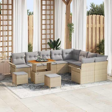 vidaXL Tuinbank Set 12 st Beige poly rattan, Verzenden, Nieuw