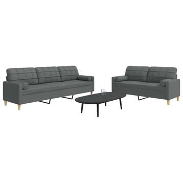 vidaXL 2-delige Loungeset met sierkussens stof donkergrijs, Verzenden, Nieuw