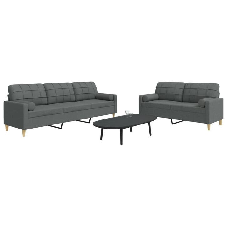 vidaXL 2-delige Loungeset met sierkussens stof donkergrijs, Huis en Inrichting, Zetels | Zetels, Nieuw, Verzenden