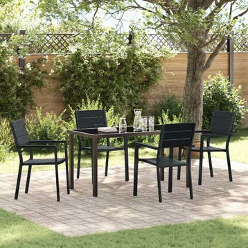 vidaXL Tuin Eettafel Set 5 pcs Zwart Gepoedercoat staal, Tuin en Terras, Verzenden, Nieuw