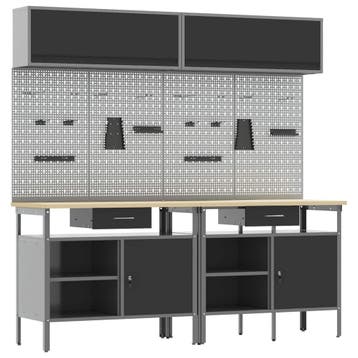 vidaXL Werkbankset met lade 8 pcs Zwart en Grijs, Verzenden, Nieuw