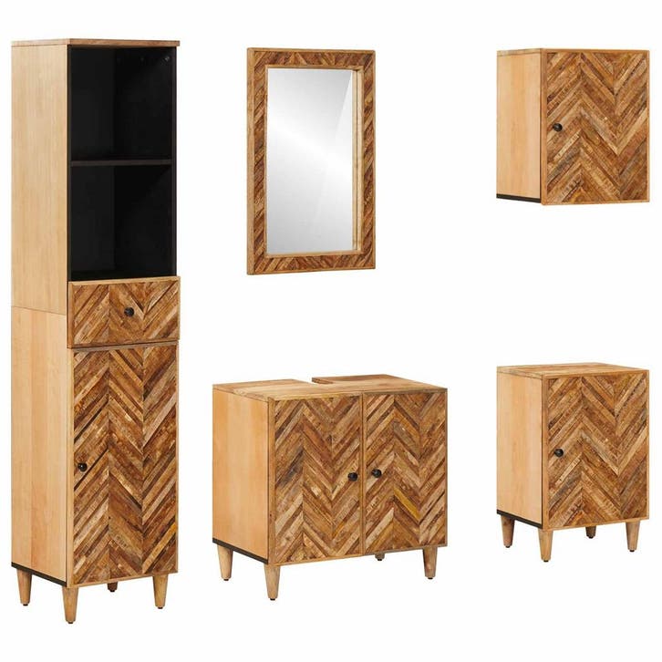 vidaXL Badkamerkast set met lade met opslag 5 pcs Massief, Maison & Meubles, Salle de bain | Meubles de Salle de bain, Envoi