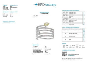 Ring - 14 karaat Witgoud - 0.86ct. tw. Geel Diamant, Nieuw