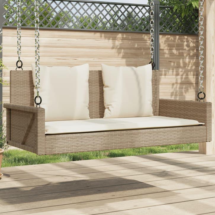vidaXL Schommelbank met kussens 119x56x48 cm poly rattan, Tuin en Terras, Tuinsets en Loungesets, Nieuw, Verzenden