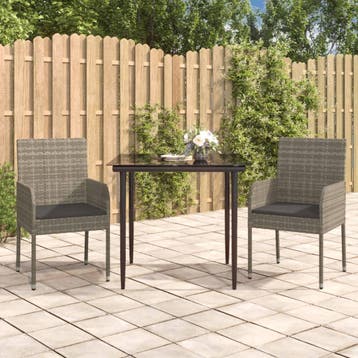 vidaXL 3-delige Tuinset met kussens poly rattan zwart en, Verzenden, Nieuw, Tuinset
