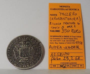 Oostenrijk-Nederland. Tallero 1758 (Kronenthaler) (Zonder