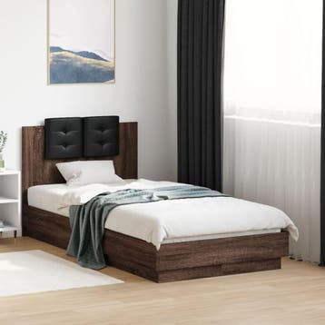 vidaXL Bedframe met hoofdeinde bewerkt hout bruineikenkleur, Huis en Inrichting, Slaapkamer | Bedden, Verzenden, Nieuw