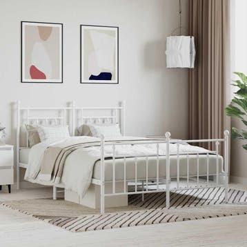 vidaXL Bedframe met hoofd- en voeteneinde metaal wit 140x200, Verzenden