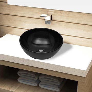 vidaXL Wasbak, keramiek, rond, zwart 325 mm, Verzenden, Nieuw