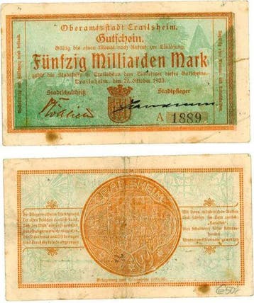 Duitsland 50 Milliarden Mark Crailsheim 1923 Notgeld grue..., Verzenden