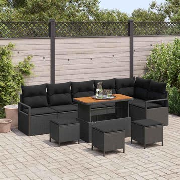 vidaXL Tuinbank Set 10 st Zwart Poly rattan, Verzenden