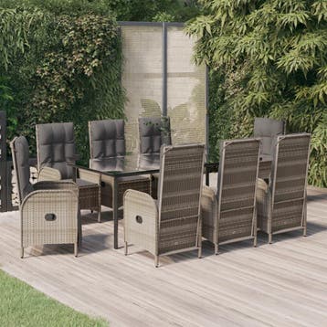vidaXL 9-delige Tuinset met kussens poly rattan zwart en, Verzenden, Nieuw, Tuinset