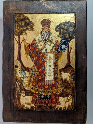 Icoon - Sint Modestus - Hout - Handgeschilderd - 22,5 x 32,5