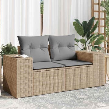 vidaXL Tuinbank 2-zits met kussens poly rattan beige, Tuin en Terras, Tuinsets en Loungesets, Verzenden, Nieuw