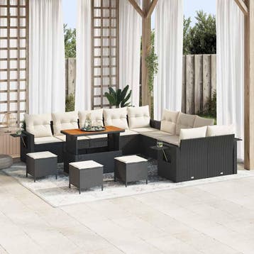 vidaXL Tuinbank Set 14 pcs Zwart poly rattan, Verzenden