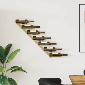 vidaXL Wijnrek voor 7 flessen wandmontage metaal goudkleurig, Verzenden