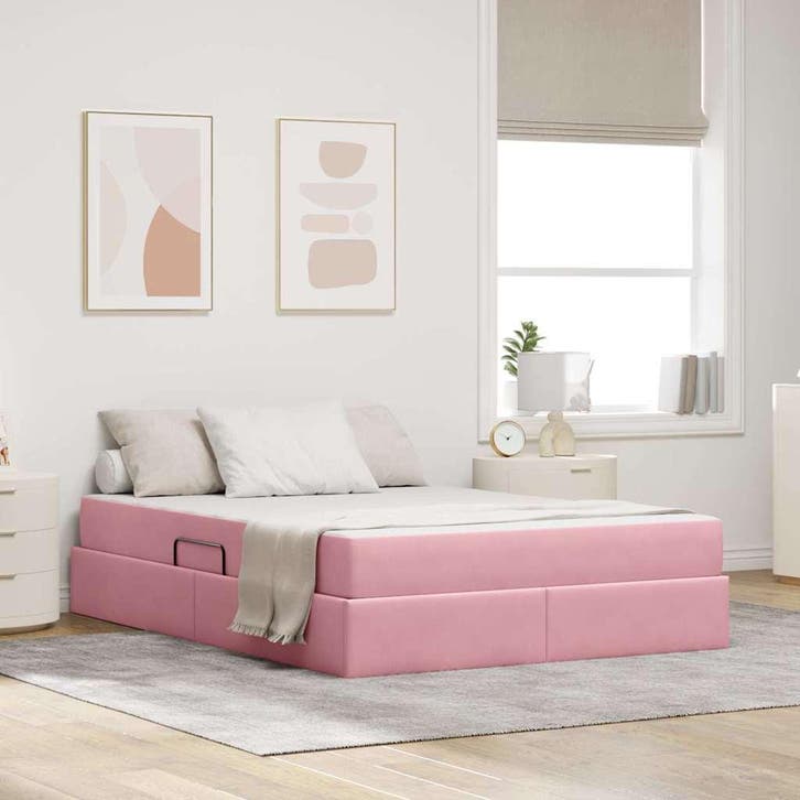 vidaXL Opbergbed met matras met matras Roze 140 x 200 cm, Huis en Inrichting, Slaapkamer | Bedden, Nieuw, Verzenden