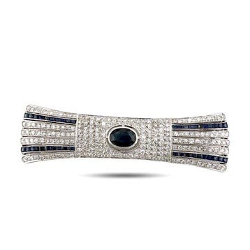 Broche Art Deco Platina 3,00 ct diamant & 0,80 ct saffier