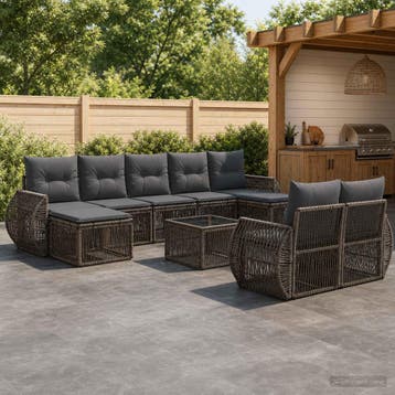 vidaXL Tuinbank Set 10 st Grijs en Donkergrijs poly rattan, Verzenden, Nieuw