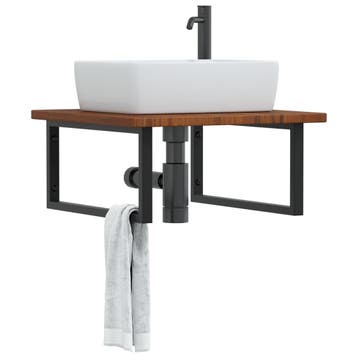 vidaXL Badkamer wandschap staal en massief eikenhout, Verzenden