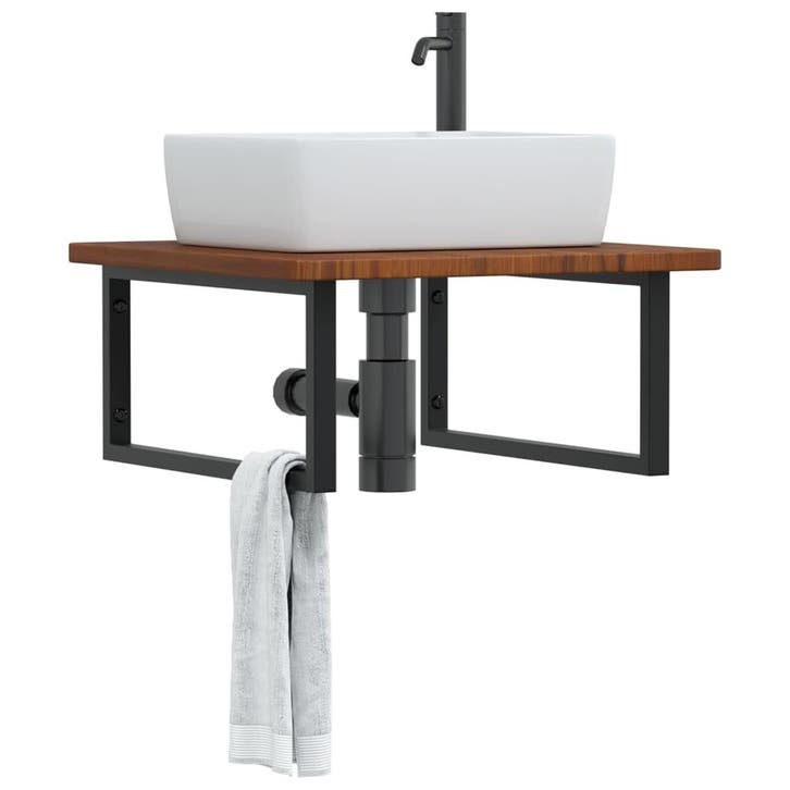 vidaXL Badkamer wandschap staal en massief eikenhout, Maison & Meubles, Tables | Coiffeuses, Envoi