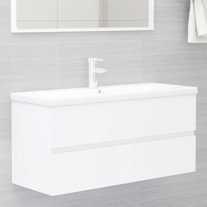 vidaXL Wastafelkast 100x38,5x45 cm bewerkt hout wit, Maison & Meubles, Salle de bain | Meubles de Salle de bain, Envoi