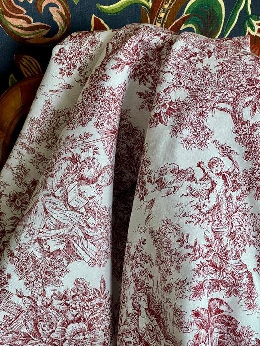Dubbelbrede stof toile de Jouy rood voor decoratie en, Antiek en Kunst, Curiosa en Brocante