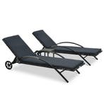 vidaXL Ligbedden met tafel poly rattan antraciet, Tuin en Terras, Verzenden, Nieuw