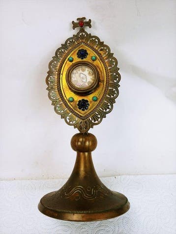 Antique Reliquaire - Verre, Textile, Laiton - 1850-1900 -