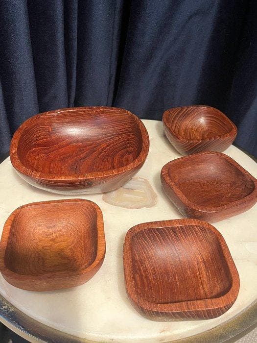 Set kommen (5) - Teak - MCM - Scandic Design, Antiquités & Art, Antiquités | Ustensiles de cuisine