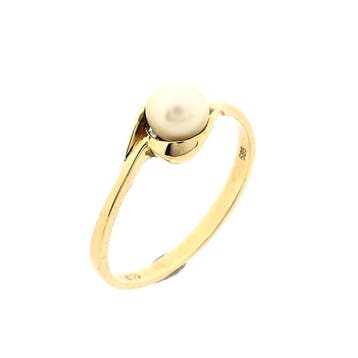 Gouden ring met parel, Handtassen en Accessoires, Ringen, Gebruikt, Ophalen of Verzenden, 17 tot 18, Met edelsteen