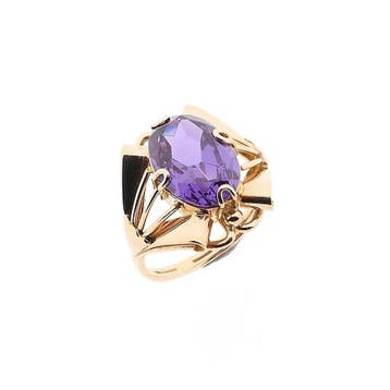 Roségouden ring gezet met een synthetische edelsteen, Gebruikt, 19 tot 20, Ophalen of Verzenden, Dame of Heer