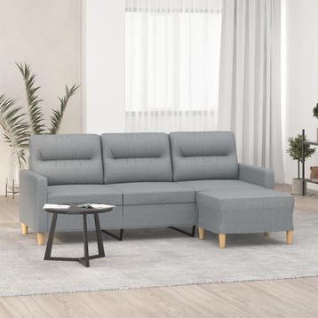 vidaXL Driezitsbank met voetenbank 180 cm stof lichtgrijs, Verzenden