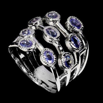 Zonder minimumprijs - Ring Zilver, Witgoud verguld Tanzaniet, Handtassen en Accessoires, Nieuw