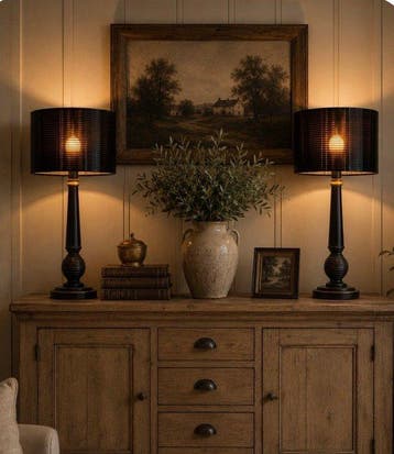 Tafellamp - Hout - Twee Zwart houten tafellampen