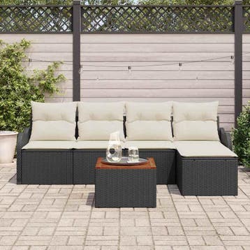 vidaXL Tuinbank Set 6 st Zwart poly rattan, Verzenden, Nieuw