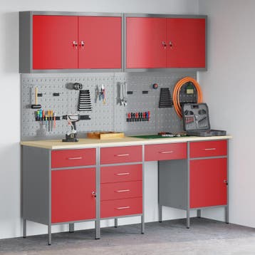 vidaXL Werk Cabinet met lade 10 st Rood Engineered hout en, Verzenden, Nieuw