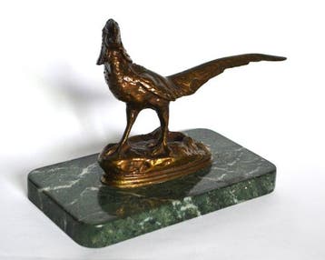 sculptuur, Pheasant - 15 cm - Messing, Marmer, Antiquités & Art, Antiquités | Céramique & Poterie