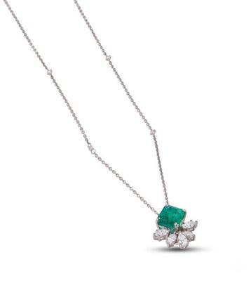 Halsketting - 14 karaat Witgoud - 1.96ct. tw. Smaragd -