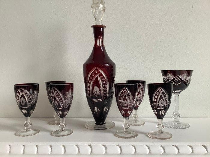 Service à liqueur pour 6 personnes (8) - Cristal - Service, Antiek en Kunst, Curiosa en Brocante