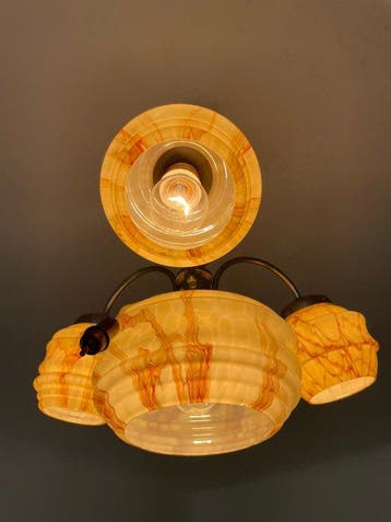 Lampe à suspendre - Verre - Art Déco marbré