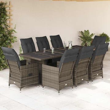 vidaXL 9-delige Bistroset met kussens poly rattan grijs, Verzenden, Nieuw