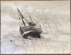 Yves Ganne (1931-2019) - Paysage marin - Bateau échoué -
